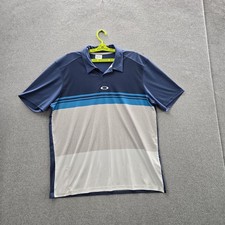 Oakley Men Polo XL/TG Blue Striped Activewear Golf Performance Short Sleeve