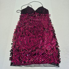 DUSK Dress 16 Pink Women Sleeveless V-Neck Knee Length Sequin Strappy