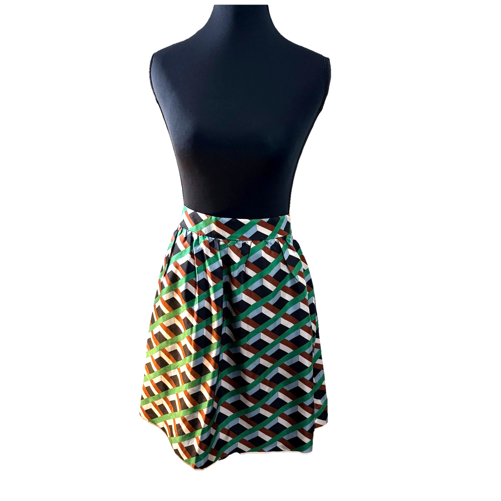 J Crew Silk Geometric Print A Line Skirt Multicolor Preppy Womens Size 6