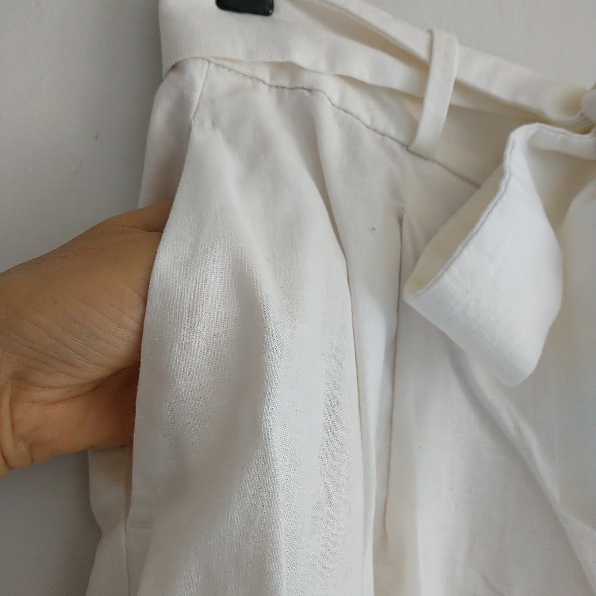 Uniqlo Pants Womens L White Cotton Linen Blend Wide Leg Belted High Rise Boho thumbnail 4