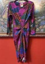 Farm Rio Rainbow Hearts Midi Dress Ruched Long Sleeve Size Medium