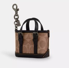 COACH MINI Warner Tote Bag Charm in Signature Canvas - CBK64 - NWT