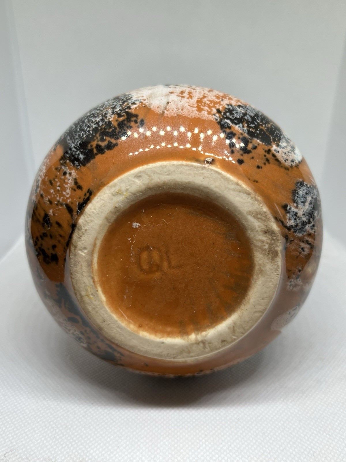 Vintage Speckled Vase Brown Black White Ceramic Sponge Paint Vase