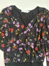 Astr the Label Floral Print Faux Wrap Bodysuit Surplice Long Sleeve Size M