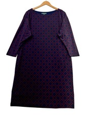 Lauren Ralph Lauren Womens Diamond Print Shift Dress Size 14 Navy 3/4 Sleeves