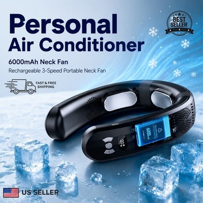 Portable Neck Fan 6000mAh Rechargeable 3-Speed Cooling Fan USB Rechargeable