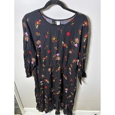 Old Navy Womens XL Black Floral Long Sleeve Rayon Fit Flare Waist Defined Dress
