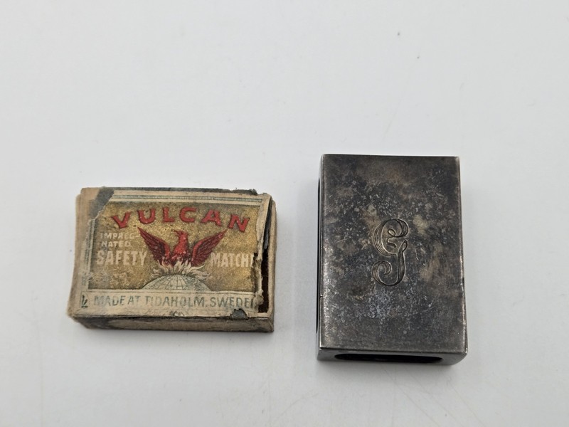 VINTAGE OKUBO STERLING SILVER MATCH SAFE VESTA CASE COVER SIGNED MONOGRAM G...