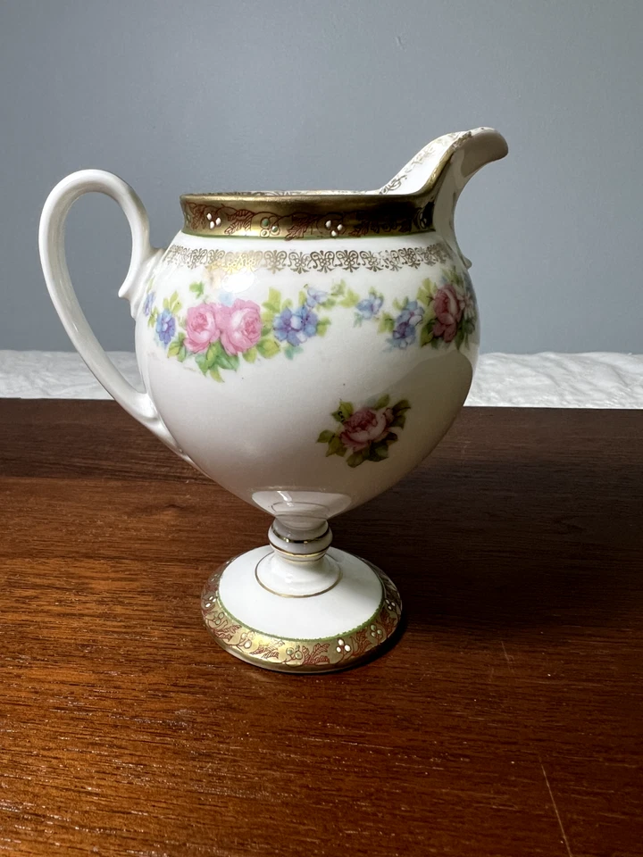 Pedestal vintage de flores con borde dorado pintado a mano de Nippon/Japón Foto 3 de 4