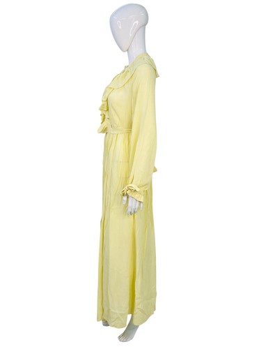 Doen Femmes à Volants Solide Jaune Soie Midi Maxi Long Drapé Enveloppant Robe M - Photo 8 sur 15