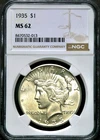 1935 Peace Silver One $1 Dollar - NGC MS 62   CC824