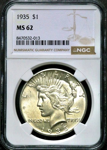 1935 Peace Silver One $1 Dollar - NGC MS 62   CC824