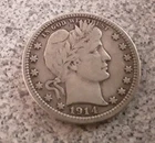 1914 P Barber Quarter Liberty Head Silver Coin Good Details Lettering Legible