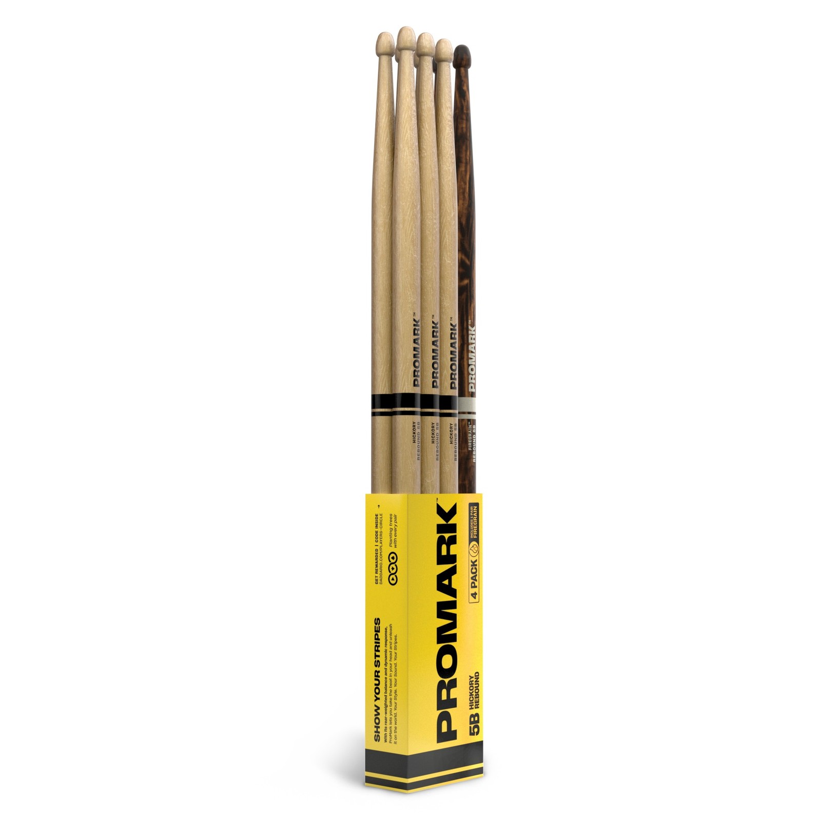 Promark Drum Sticks 5B Rebound With FREE FireGrain Bonus Four Pack