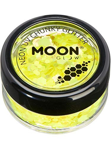 Moon Glow Neon UV Chunky Glitter Golden Yellow Gel 12ml Costume Make Up