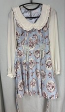 LIZ LISA Floral Flare Dress Light Blue Rose Eiffel Tower Chiffon S Sz S Japan
