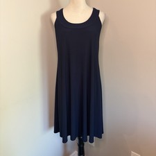 Ellen Parker Mini Dress Navy Blue Swing A-Line Drape Stretch Minimalist Medium