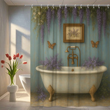 Floral Shower Curtain with Purple Wisteria Design for Bathroom