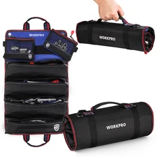 WORKPRO Heavy Duty Roll Up Tool Bag Organizers Detachable Pouches With 6 Pockets