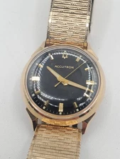 Bulova Accutron 214 Black Dial Gold Filled With Original Band 