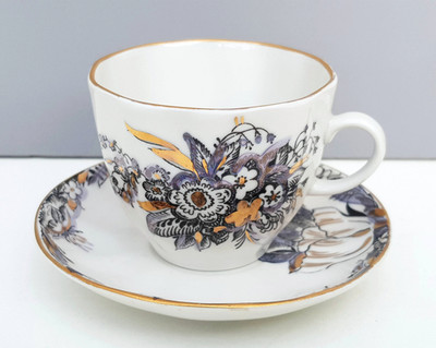 LOMONOSOV KAFFEETASSE & UNTERTASSE Blumenzauber Gedeck 2-tlg. rote Marke VINTAGE