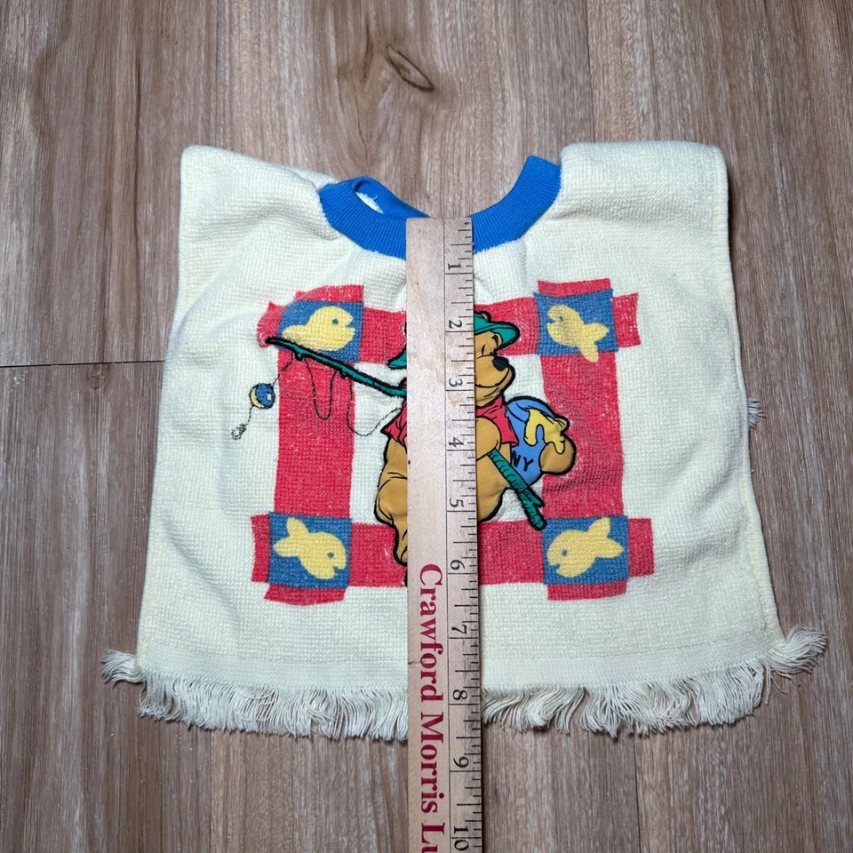 Poncho babero bebé Winnie the Pooh vintage pesca miel maceta algodón tela de rizo años 90 Foto 3 de 4
