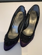 Purple Satin Beaded New look 3” Heeled Shoes Size 4/37 & Debut Satin Bag Exc Con