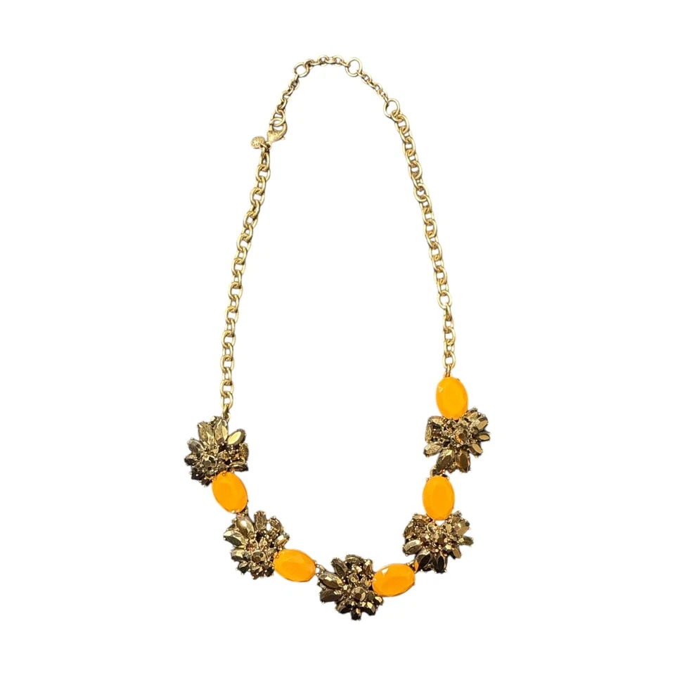 J. Crew Gold Tone Gold & Orange Crystal Statement Necklace JC414 - Image 2 of 4