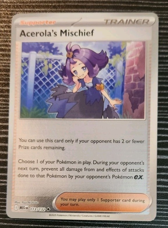 Pokemon- Acerola's Mischief 113/132- Reverse Holo Card- Mega Evolution