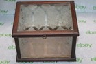 GORGEOUS ANTIQUE wood framed keepsake box w/ etched glass panels 7" x 5" x 6"
