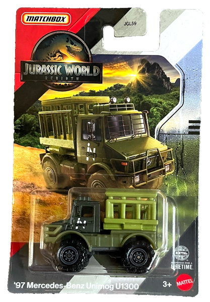 Matchbox '97 Mercedes Benz Unimog U1300 Jurassic World Rebirth 2025 1:64 Modell-image