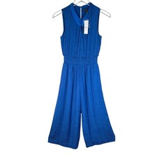 NEW White House Black Market Luxe Jacquard Jumpsuit 0 Blue Wide Leg Crop 160