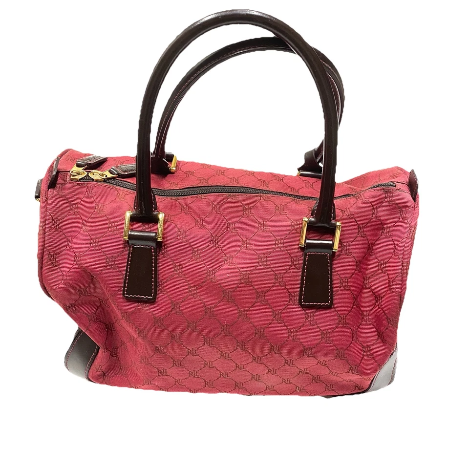 Vintage LaurenRalph Lauren Signature Red Brown Leather Trim Duffle Carry On Bag - Image 4 of 4
