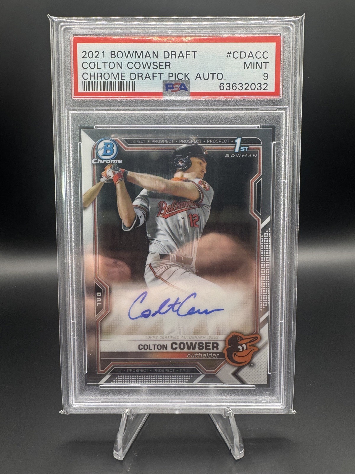 2021 Bowman Chrome Draft Autograph #CDACC Colton Cowser ROOKIE 1st AUTO PSA 9