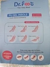 Dr. Foot PU Gel Insole, Self-Adhesive, Antibacterial, Washable, 2 Pairs