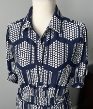 Tahari midi dress geometric navy and white print, small