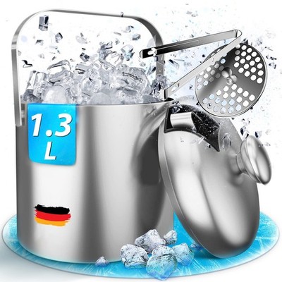 Isolierter Eiswürfelbehälter 304 Doppelschichtiger Edelstahl Eiseimer mit Deckel