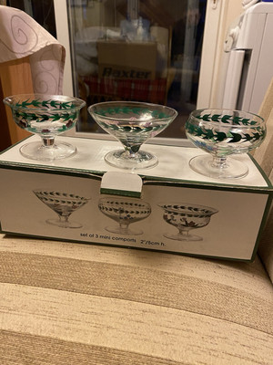 PORTMEIRION Botanischer Garten 3er Set Mini 2'' Kunstglas Comport handbemalt verpackt