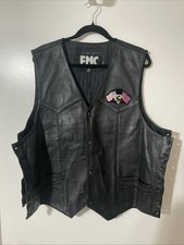 Motorcycle FMC Brand Genuine Leather Vest, Black, Lined, Men  s Size 50