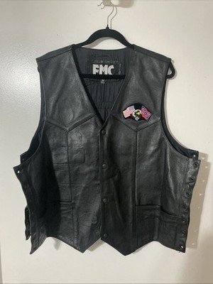 Motorcycle FMC Brand Genuine Leather Vest, Black, Lined, Men s Size 50