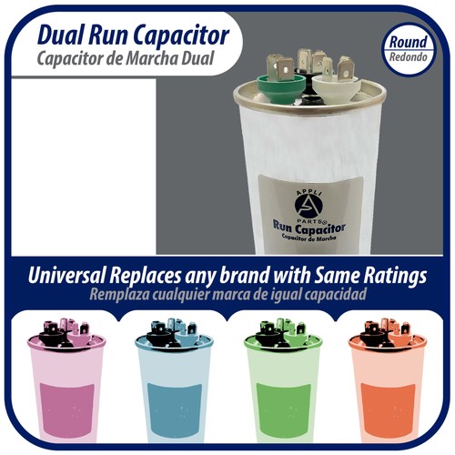 Appli Parts Dual Run Capacitor for ac 65+7.5 Mfd uF (microfarads) 370VAC or 450V - Picture 7 of 8
