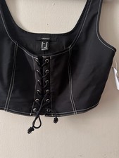 FOREVER 21 Black Lace-Up Solid Corset Bustier Top Womens Regular XS