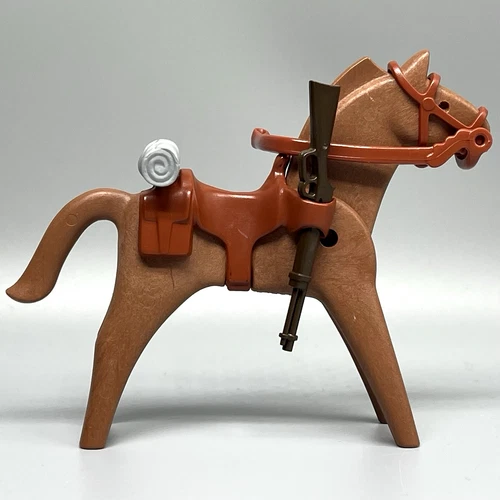 Playmobil US War Calvary Brown Horse Saddle Reigns Bedroll Rifle Western Vintage