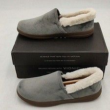 Slippers Womens Gray Charcoal Faux Fur Lined House Cozy Slip On Size 8