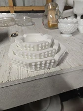 Fenton Hobnail Milk Glass Set of 3 Piece Stacking Round Ashtrays Vintage 2 Chips