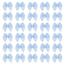 50 Pcs Mini Blue White Ribbon Bows with Pearl 1" Ribbon Flowers Appliques