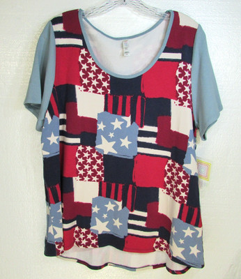 Lularoe Women 2XL Classic T Simply Comfortable Patriotic Stars Stripes Red Blue