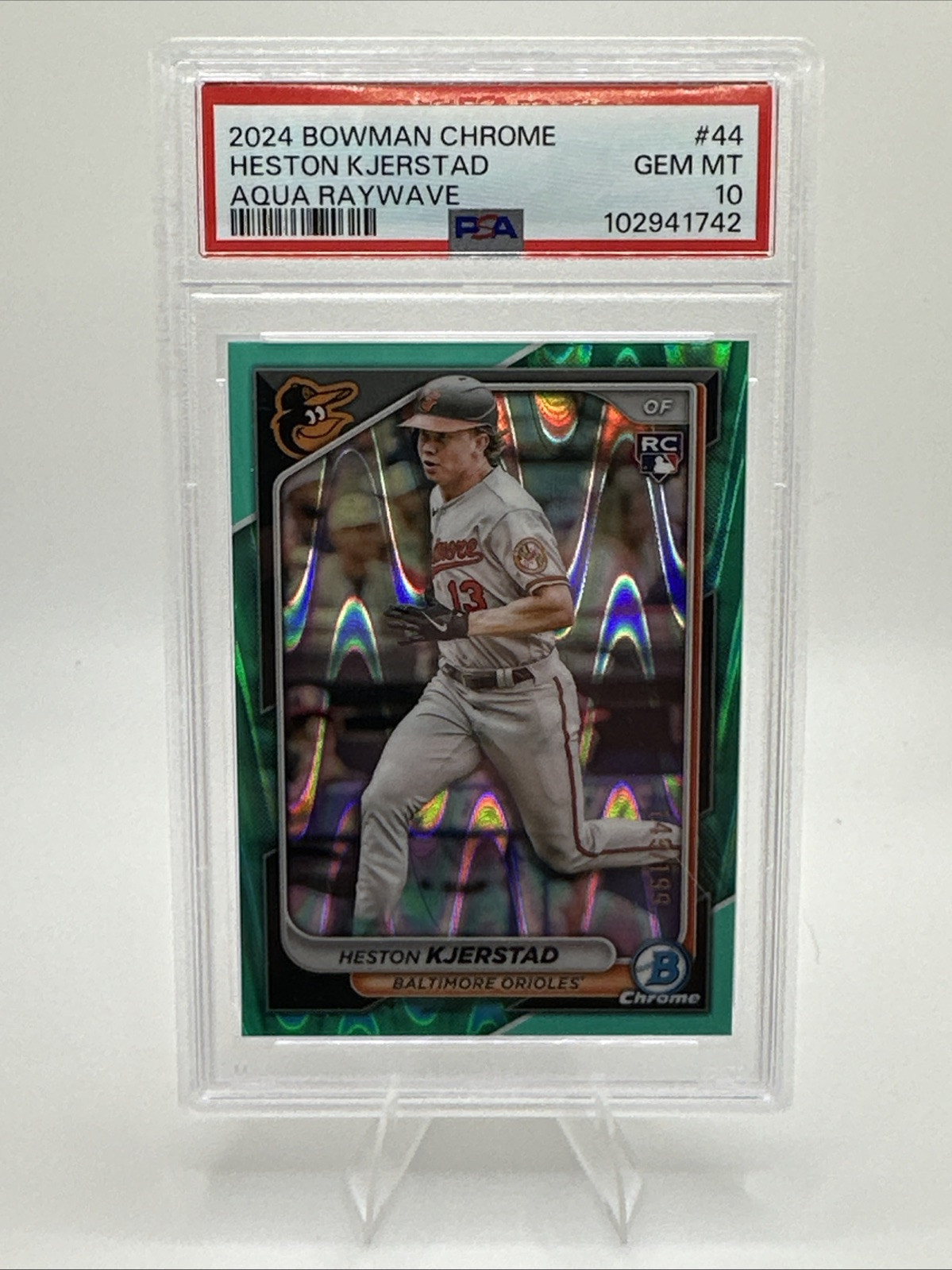 2024 Bowman Chrome Heston Kjerstad Aqua RayWave Refractor RC /199 Psa 10