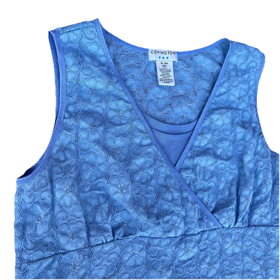 Y2K Mujer XL Babydoll Cami Top Floral Encaje Bebé Azul Forro Femenino Vaquera Foto 3 de 4