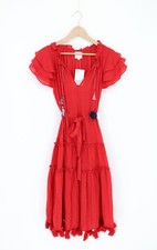 MISA Los Angeles Tiered Ruffle Midi Dress Red M $314A
